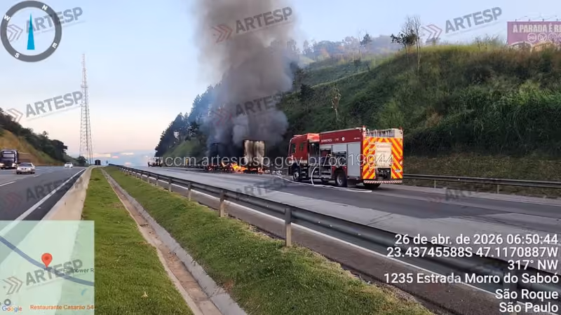 Incêndio em Carreta Fecha Rodovia Castello Branco